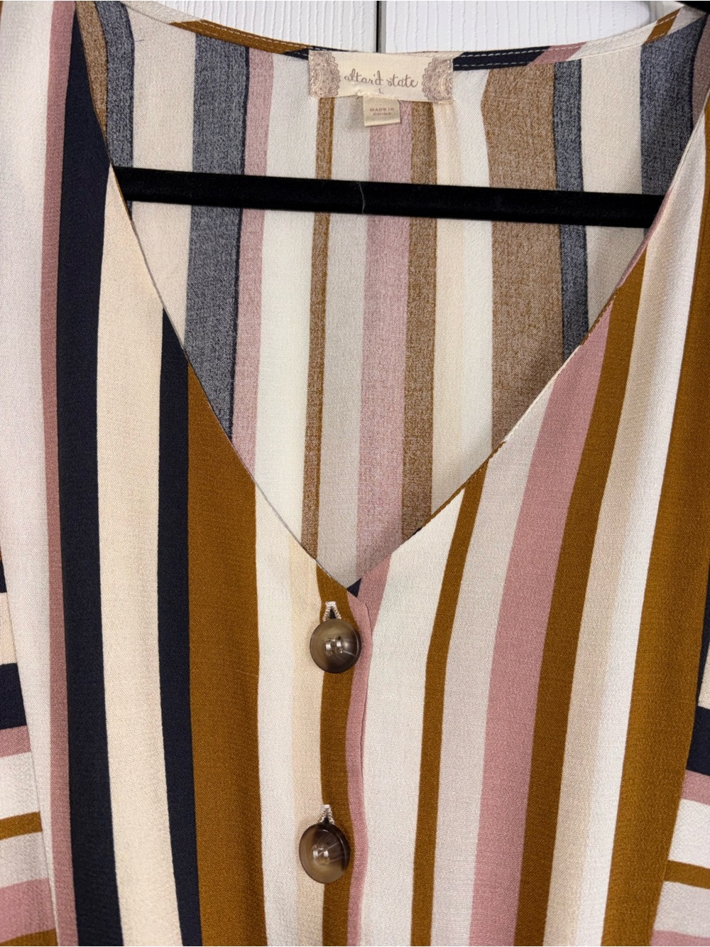 Altar'd State Striped Tie-Front Blouse in Mustard, Blush & Navy - Picture 8 of 11